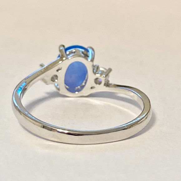 Opal Stone Ring Solitaire Silver Plated Simulated Blue Oval Cut Size 7 8 9 11 - Picture 5 of 11